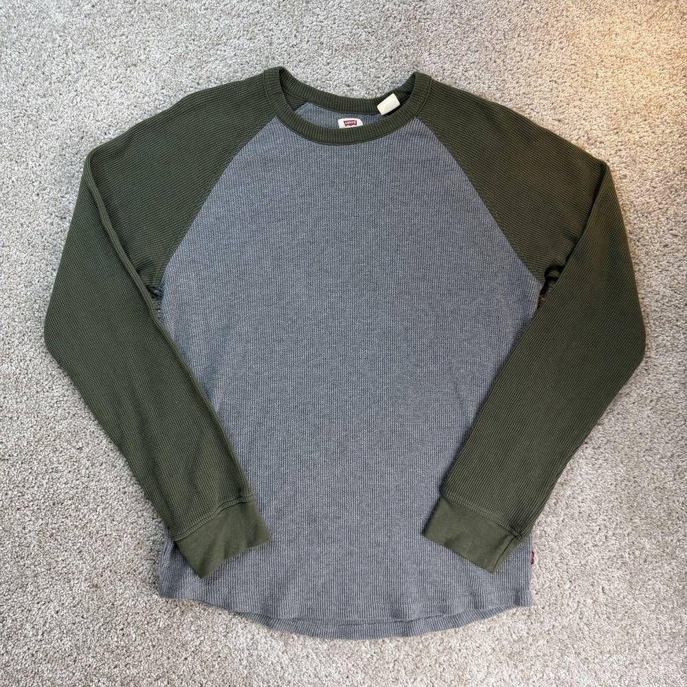 Levi's Shirt Mens M Gray Green Thermal Raglan Long Sleeve Colorblock Tee T-Shirt